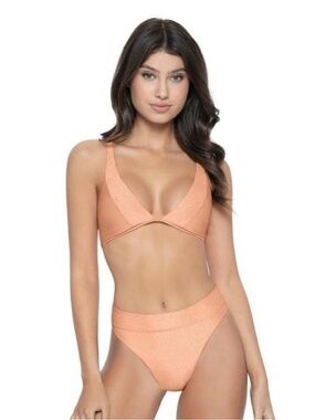 PQ Swim Skylar Shimmery Tan Triangle Bikini Top Medium Small S NWOT